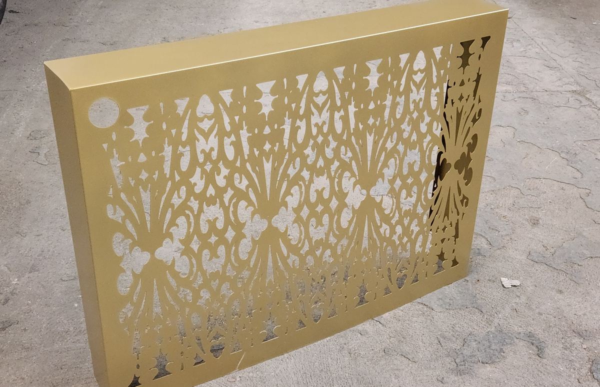 Precision powder coating in gold - laser-cut openwork decorative element